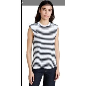 Tibi Striped Padded Shoulder Blue And White Top XS $185